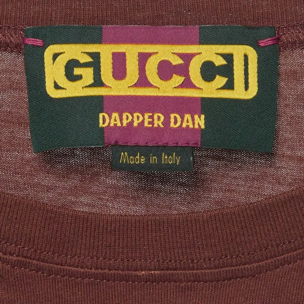 Gucci Dapper Dan Brown Logo Print Jersey Sequin T-Shirt Xs